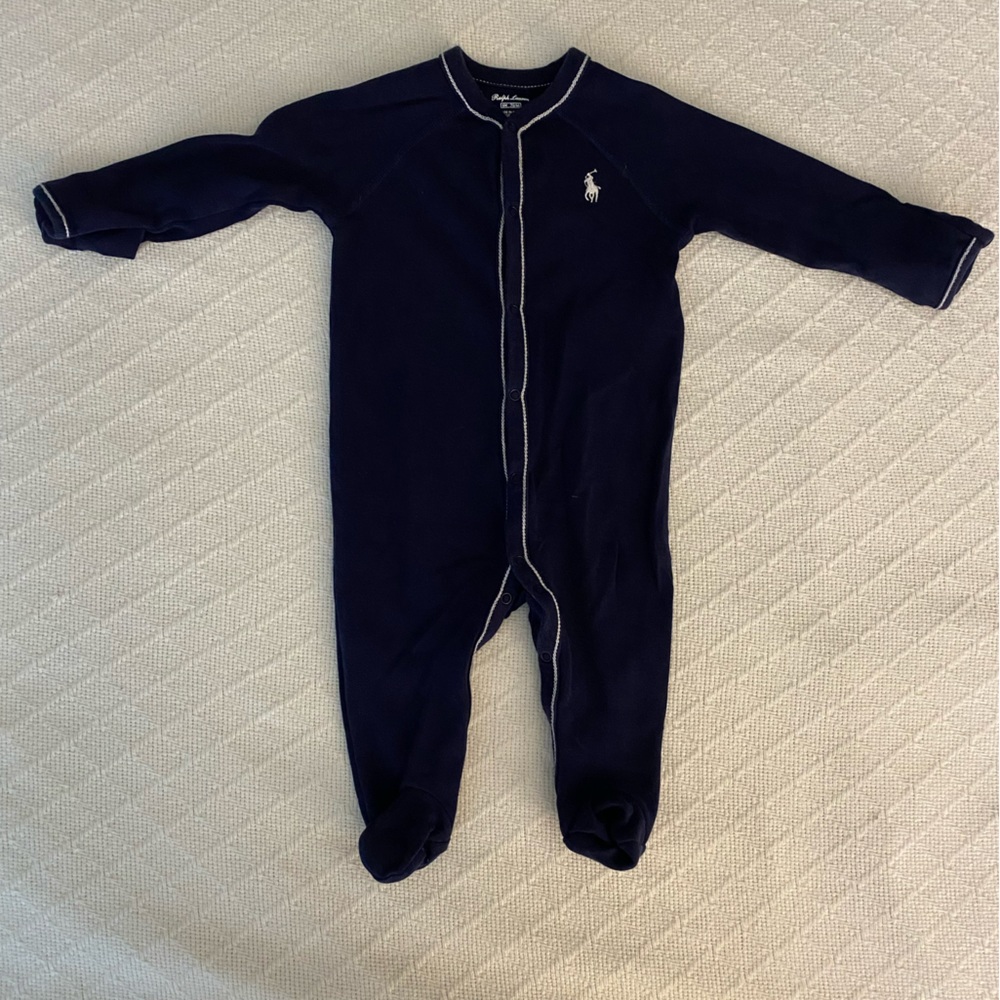 Navy Ralph Lauren Polo Footie 6M EUC